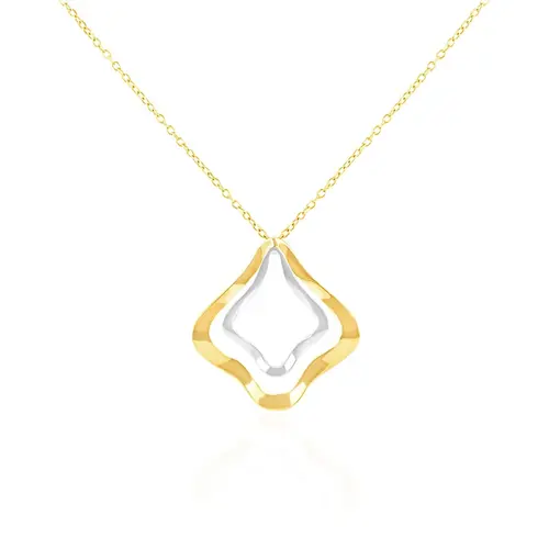 Pingente Trabalhado de Ouro 2 Cores, com Corrente
