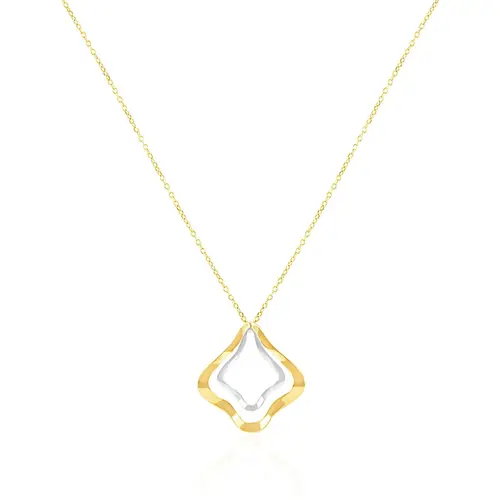 Pingente Trabalhado de Ouro 2 Cores, com Corrente