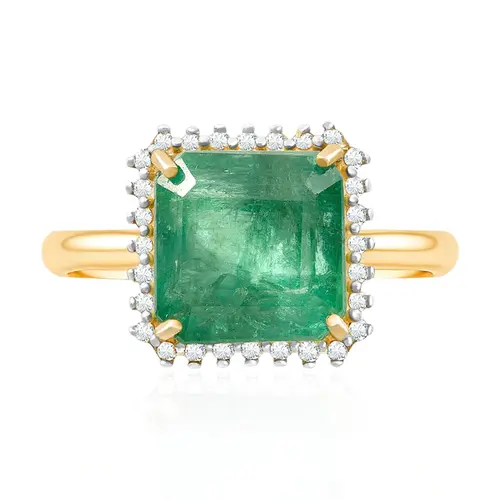 Anel de Prata com Acabamento em Ouro Amarelo, com Diamantes e Esmeralda