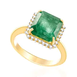 Anel de Prata com Acabamento em Ouro Amarelo, com Diamantes e Esmeralda