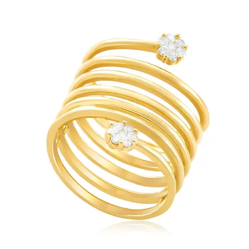 Anel Multi Aros de Ouro Amarelo com Diamantes totalizando 14 pts.
