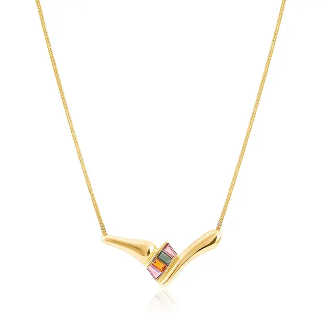 Gargantilha de Ouro Amarelo com Cristais Coloridos