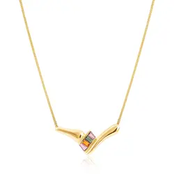 Gargantilha de Ouro Amarelo com Cristais Coloridos