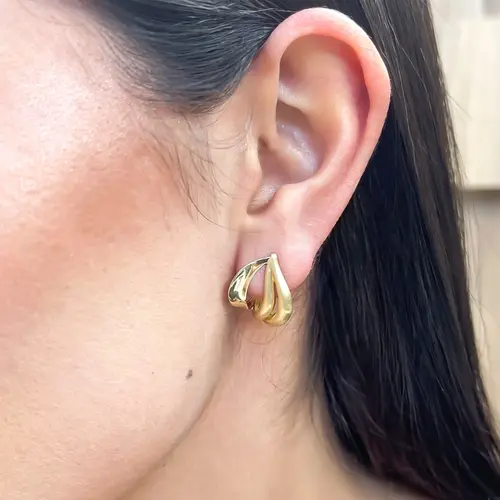 Par de Brincos Ondas  de Ouro Amarelo