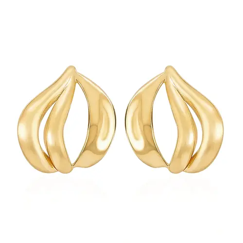 Par de Brincos Ondas  de Ouro Amarelo