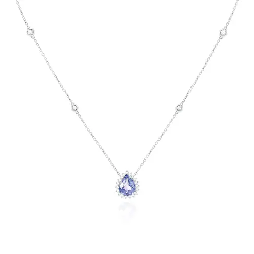 Pingente em Ouro Branco com Corrente, Diamantes e Tanzanita de 1,26 Cts.
