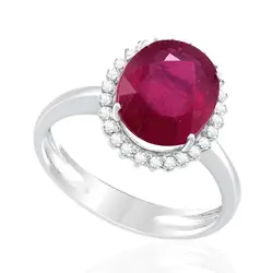 Anel de Ouro Branco com Diamantes e Rubi de 4,50 Cts.