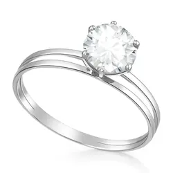 Anel Solitário de Ouro Branco com Cristal