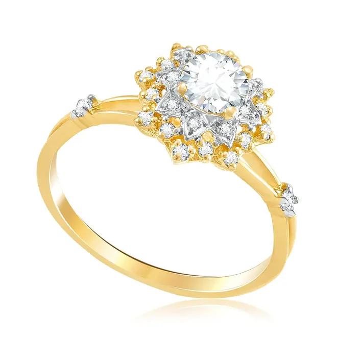 Anel Chuveiro de Ouro Amarelo com Diamantes totalizando 75 pts.