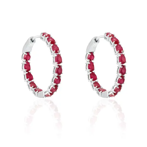 Par de Brincos Argola de Prata com Rubis