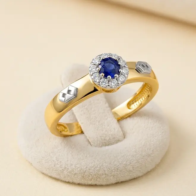 Anel de Formatura de Ouro com Diamantes e Safira