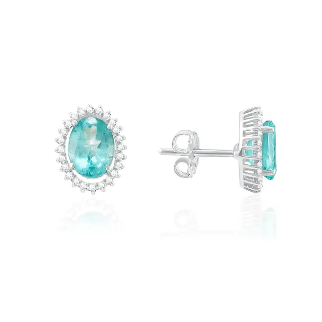 Par de Brincos de Ouro Branco com Diamantes e Apatitas totalizando 2,50 Cts.