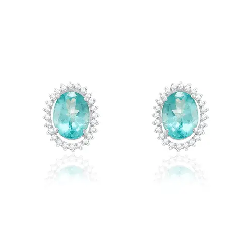 Par de Brincos de Ouro Branco com Diamantes e Apatitas totalizando 2,50 Cts.