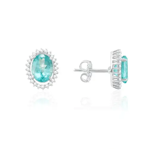 Par de Brincos de Ouro Branco com Diamantes e Apatitas totalizando 2,50 Cts.
