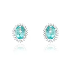 Par de Brincos de Ouro Branco com Diamantes e Apatitas totalizando 2,50 Cts.