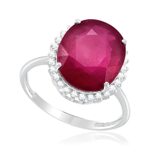 Anel de Ouro Branco com Diamantes e Rubi de 3,38 Cts.