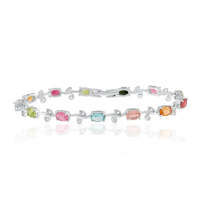 Pulseira de Prata com Cristais e Turmalinas Coloridas