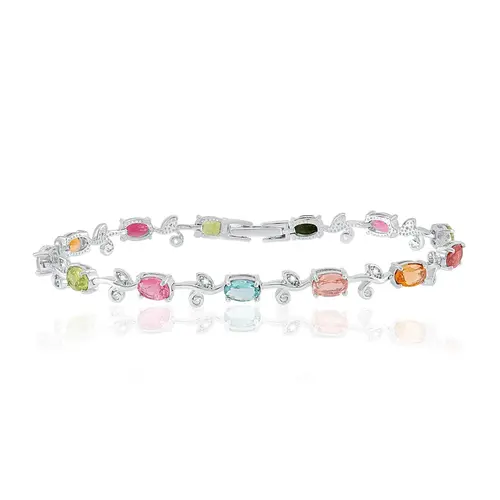 Pulseira de Prata com Cristais e Turmalinas Coloridas