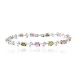 Pulseira de Prata com Cristais e Turmalinas Coloridas
