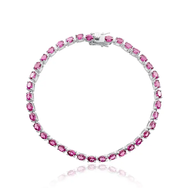 Pulseira de Prata com Cristais e Turmalinas Rosas