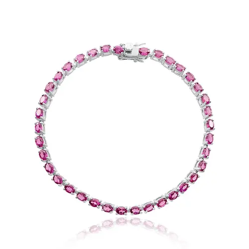 Pulseira de Prata com Cristais e Turmalinas Rosas