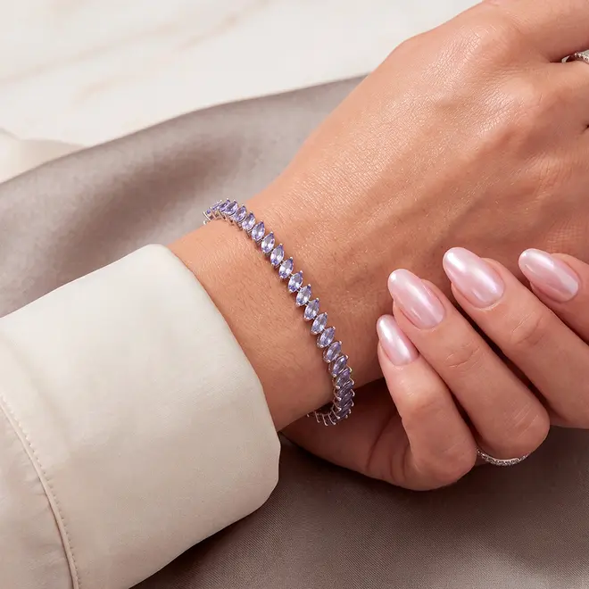 Pulseira de Prata com Tanzanitas Navetes