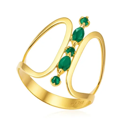 Anel de Ouro Amarelo com 5 Esmeraldas