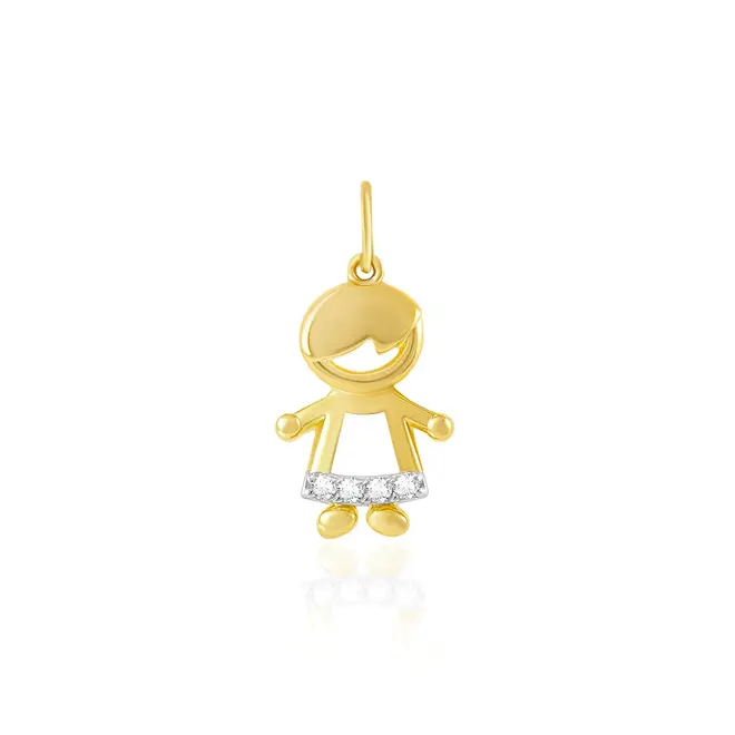 Pingente Menino de Ouro Amarelo com Diamantes e Detalhe em Ródio