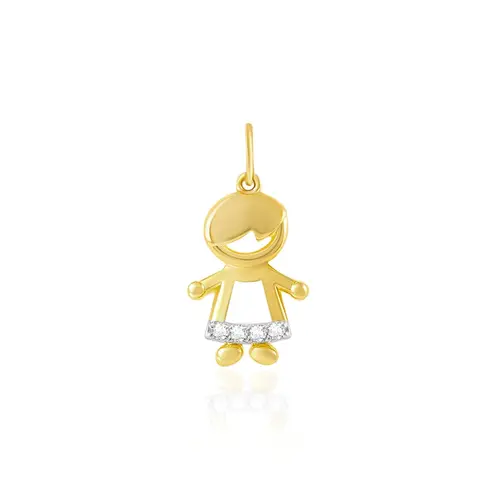 Pingente Menino de Ouro Amarelo com Diamantes e Detalhe em Ródio