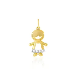 Pingente Menino de Ouro Amarelo com Diamantes e Detalhe em Ródio