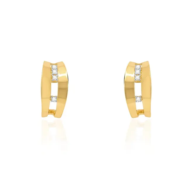 Par de Brincos Vazados de Ouro Amarelo com Diamantes