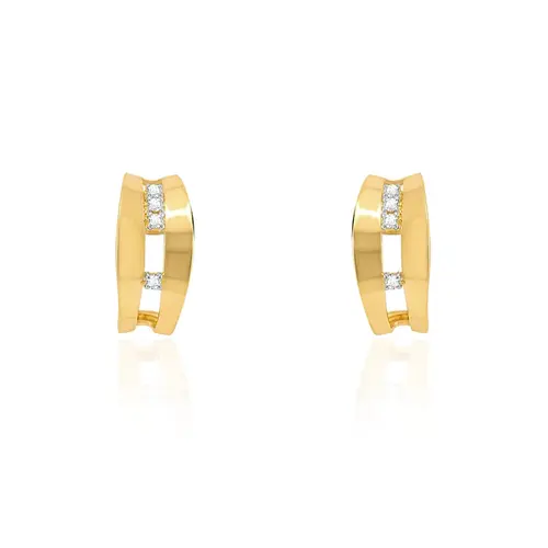 Par de Brincos Vazados de Ouro Amarelo com Diamantes