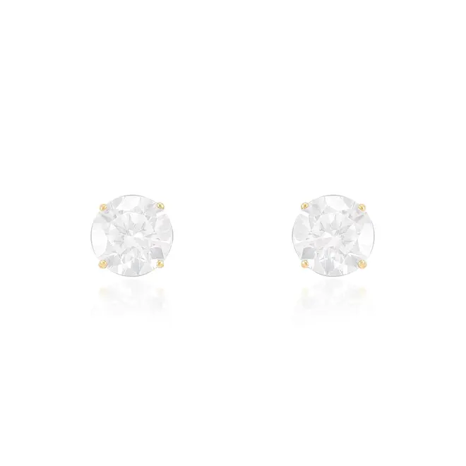 Par de Brincos Solitário de Ouro Amarelo com Diamantes de Laboratório totalizando 50 pts.
