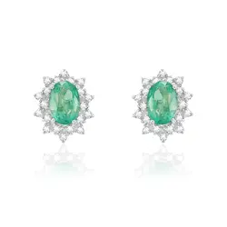 Par de Brincos de Ouro Branco com Diamantes e Esmeraldas totalizando 1,58 Cts.