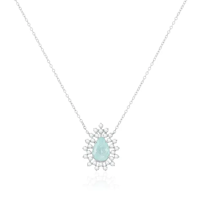 Colar de Ouro Branco com e Diamantes e Turmalina Paraíba de 1,77 Cts.