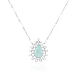 Colar de Ouro Branco com e Diamantes e Turmalina Paraíba de 1,77 Cts.