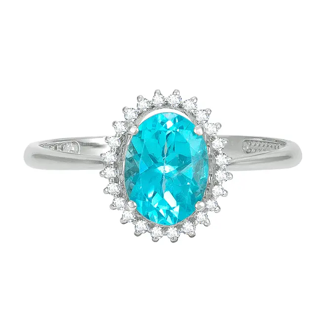 Anel de Ouro Branco com Diamantes e Apatita de 1,25 Cts.