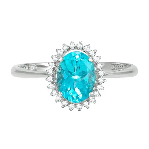 Anel de Ouro Branco com Diamantes e Apatita de 1,25 Cts.