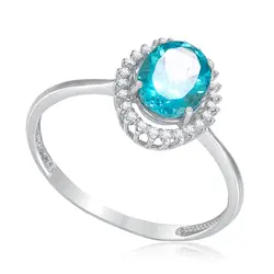 Anel de Ouro Branco com Diamantes e Apatita de 1,25 Cts.