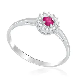 Anel de Ouro Branco com Diamantes e Rubi de 12 pts.