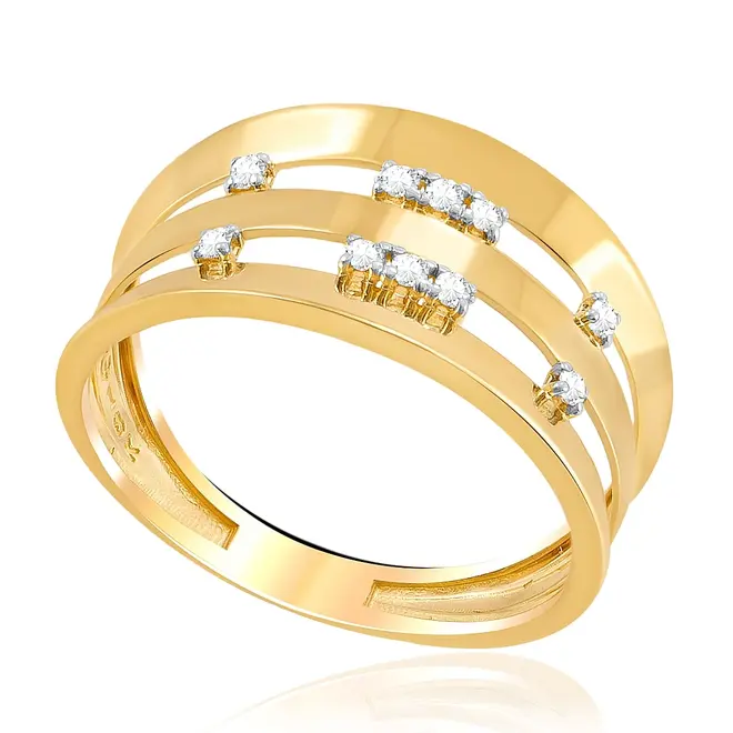 Anel Vazado de Ouro Amarelo com Diamantes