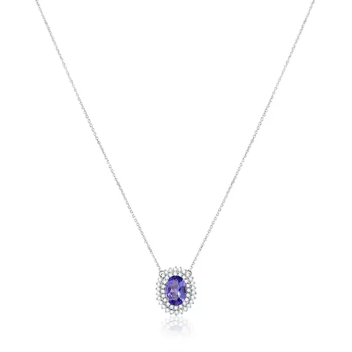 Pingente com Corrente de Ouro Branco, Diamantes e Tanzanita