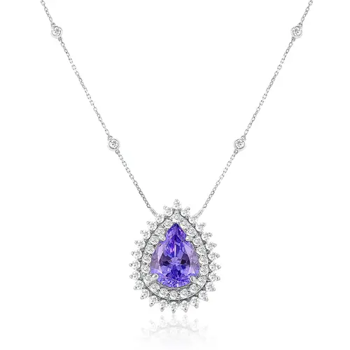 Pingente de Ouro Branco com Diamantes e Tanzanita de 1,55 Cts.