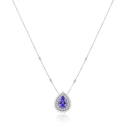 Pingente de Ouro Branco com Diamantes e Tanzanita de 1,55 Cts.