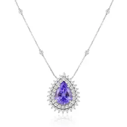 Pingente de Ouro Branco com Diamantes e Tanzanita de 1,55 Cts.