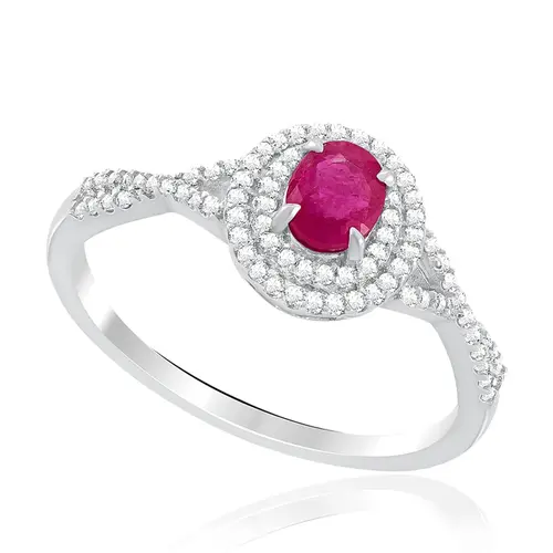 Anel de Ouro Branco com Diamantes totalizando 26 pts. e Rubi de 52 pts.