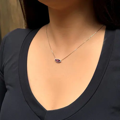 Pingente de Ouro Branco com Corrente, Diamantes e Turmalina Rosa de 1,50 Cts.