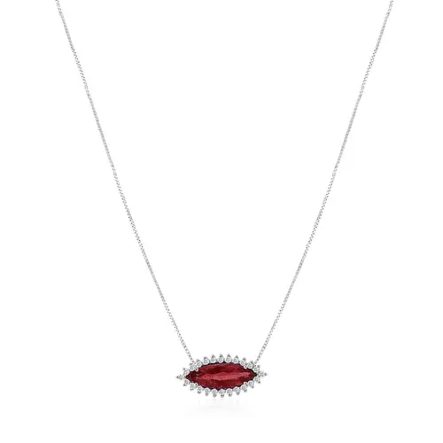 Pingente de Ouro Branco com Corrente, Diamantes e Turmalina Rosa de 1,50 Cts.