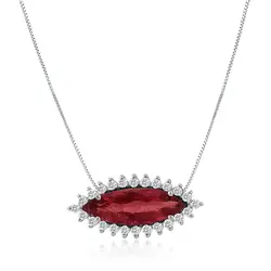 Pingente de Ouro Branco com Corrente, Diamantes e Turmalina Rosa de 1,50 Cts.
