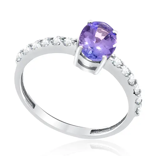 Anel de Ouro Branco com Diamantes e Tanzanita de 1,20 cts.